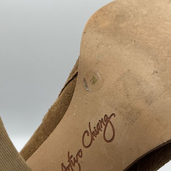 Arturo Chiang Suede Leather Fringe Chunky Heel Booties Boots Tan Camel Boho  7M - Picture 8 of 12